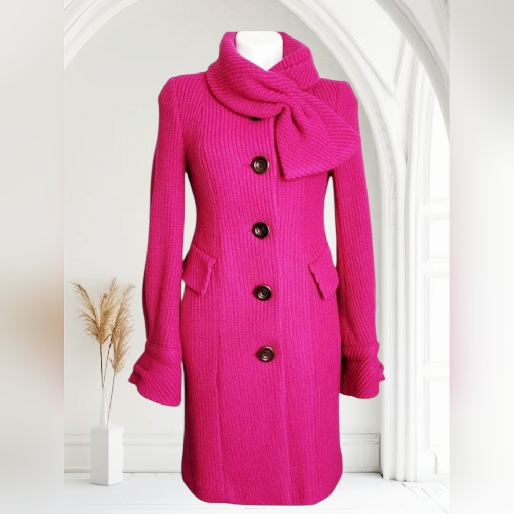 Nanette Lepore Kiss Me PINK BERRY VINTAGE 100% WOOL Coat W/Bow Collar LNC